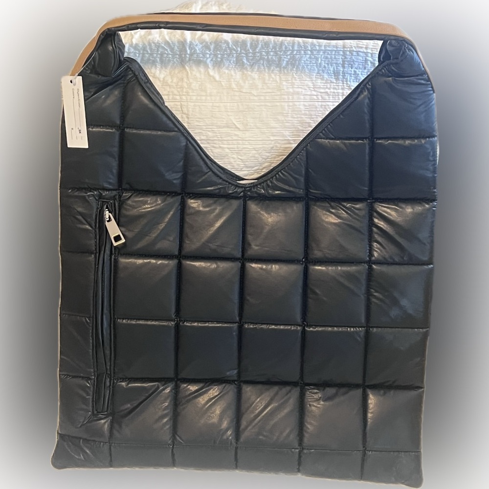 NWT Chinese Laundry Oversized Black Puffy Quilted Grid Tote Bag